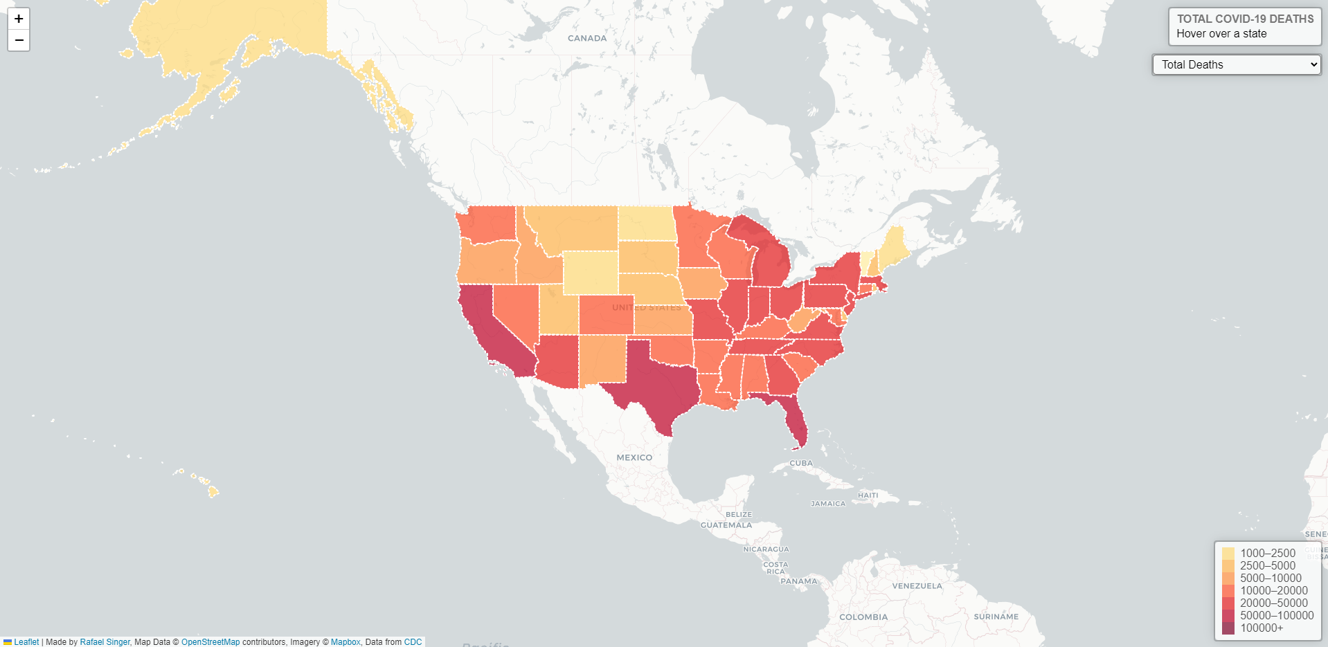 Screenshot of Covid Map
